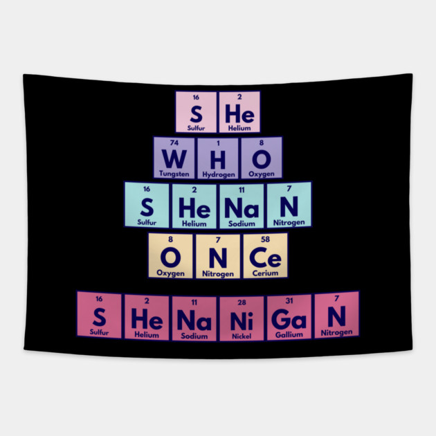 She Who Shenan Once Shenanigan Periodic Element Tiles Funny Tapestry by Luxinda