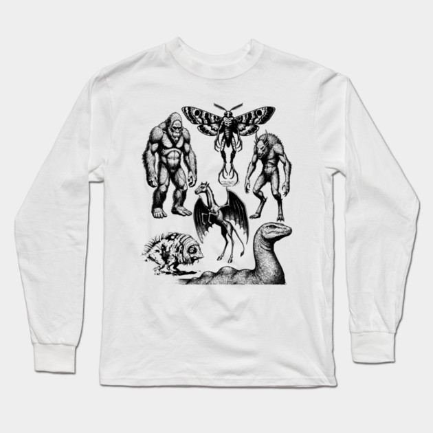 Vintage Tattoo Retro Image Famous Cryptids Long Sleeve T-Shirt by Luxinda