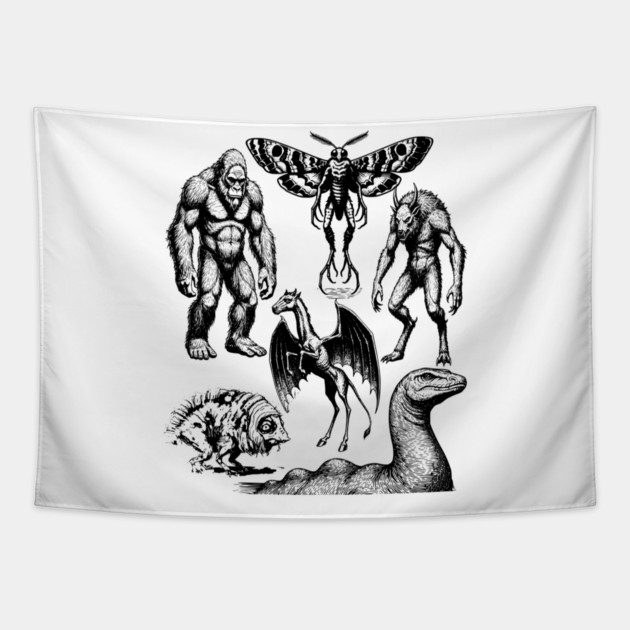 Vintage Tattoo Retro Image Famous Cryptids Tapestry by Luxinda