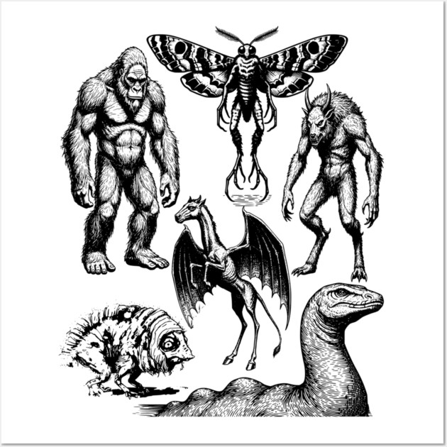 Vintage Tattoo Retro Image Famous Cryptids Wall Art by Luxinda