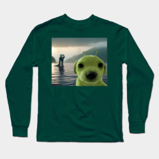 Alien Dog Viral Meme Selfie with Loch Ness Monster Nessie Long Sleeve T-Shirt