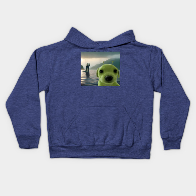 Alien Dog Viral Meme Selfie with Loch Ness Monster Nessie Kids Hoodie by Luxinda