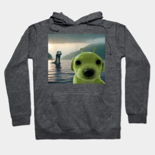 Alien Dog Viral Meme Selfie with Loch Ness Monster Nessie Hoodie