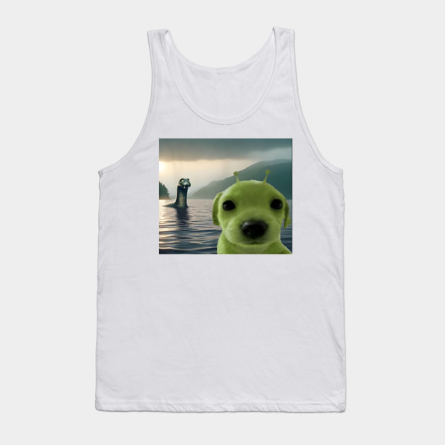 Alien Dog Viral Meme Selfie with Loch Ness Monster Nessie Tank Top by Luxinda