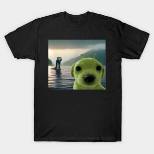 Alien Dog Viral Meme Selfie with Loch Ness Monster Nessie T-Shirt