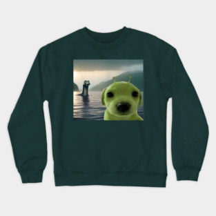 Alien Dog Viral Meme Selfie with Loch Ness Monster Nessie Crewneck Sweatshirt