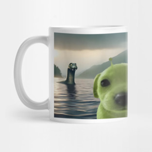 Alien Dog Viral Meme Selfie with Loch Ness Monster Nessie Mug