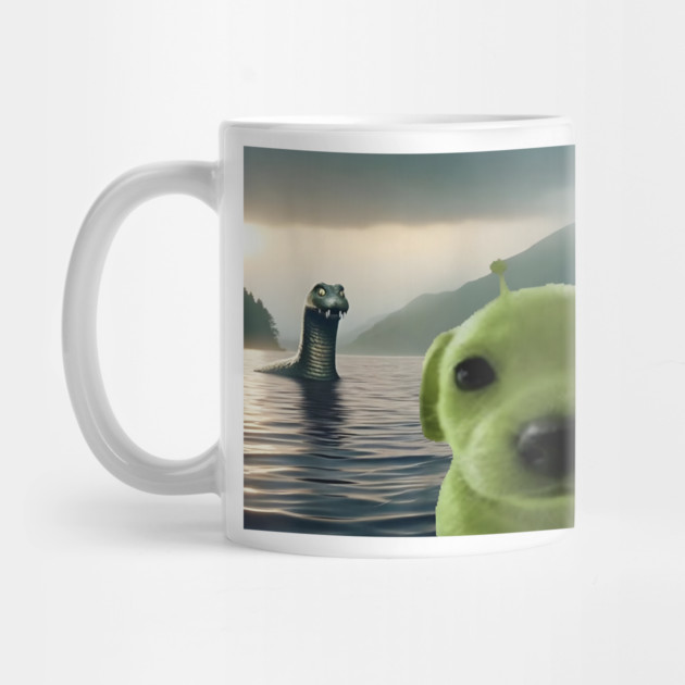 Alien Dog Viral Meme Selfie with Loch Ness Monster Nessie by Luxinda