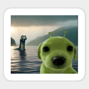 Alien Dog Viral Meme Selfie with Loch Ness Monster Nessie Sticker