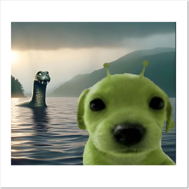 Alien Dog Viral Meme Selfie with Loch Ness Monster Nessie Wall Art by Luxinda