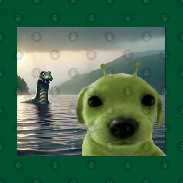 Alien Dog Viral Meme Selfie with Loch Ness Monster Nessie by Luxinda
