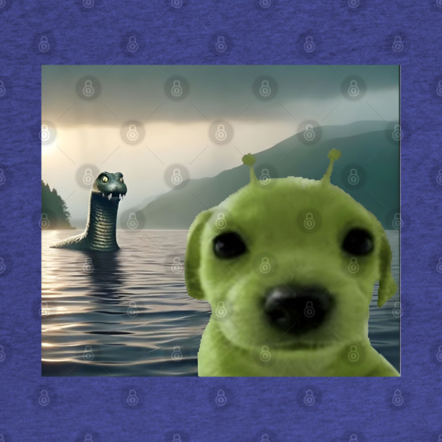 Alien Dog Viral Meme Selfie with Loch Ness Monster Nessie by Luxinda