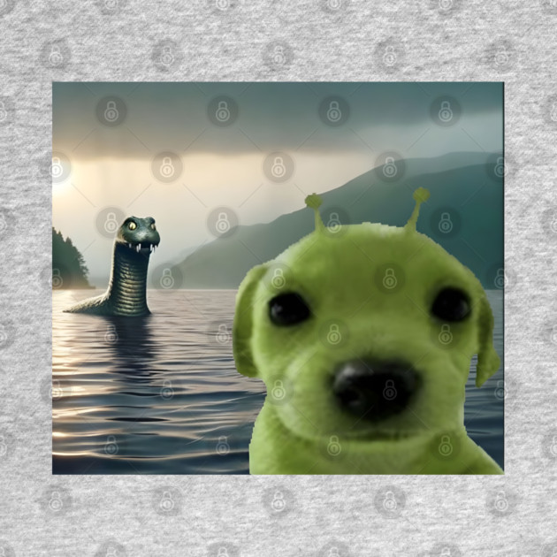 Alien Dog Viral Meme Selfie with Loch Ness Monster Nessie by Luxinda