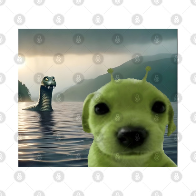 Alien Dog Viral Meme Selfie with Loch Ness Monster Nessie by Luxinda