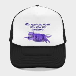 Funny Purple Cat Rushing Home To Do Nothing At All Hat