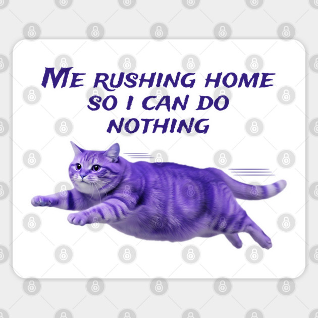 Funny Purple Cat Rushing Home To Do Nothing At All Sticker by Luxinda
