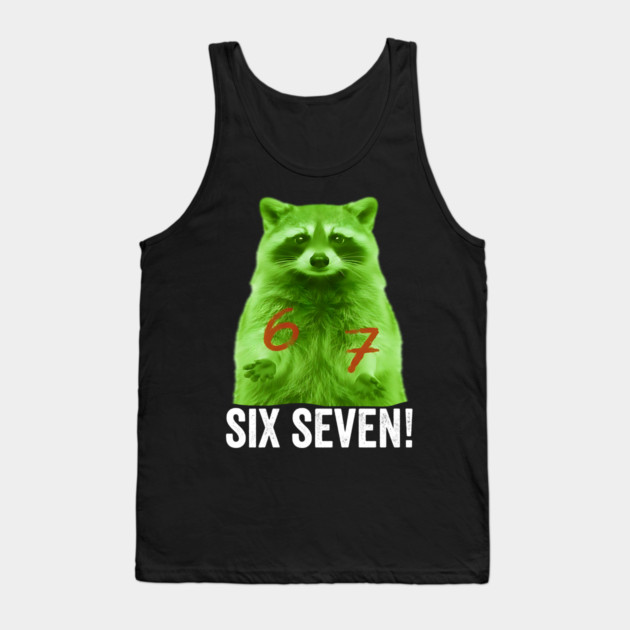 67 Raccoon Hand Gestures Alien Green silly funny meme Tank Top by Luxinda