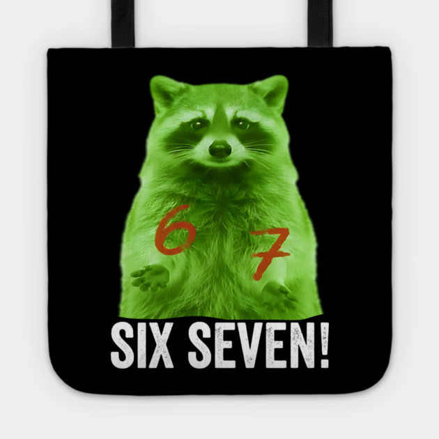 67 Raccoon Hand Gestures Alien Green silly funny meme Tote by Luxinda