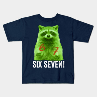 67 Raccoon Hand Gestures Alien Green silly funny meme Kids T-Shirt