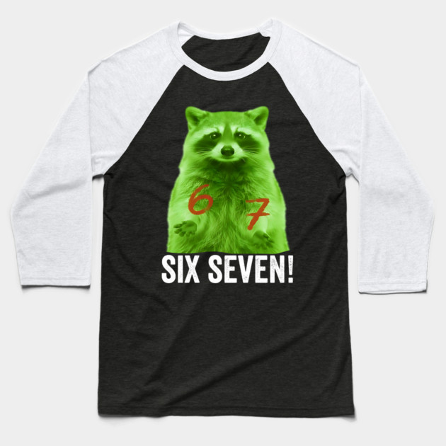67 Raccoon Hand Gestures Alien Green silly funny meme Baseball T-Shirt by Luxinda