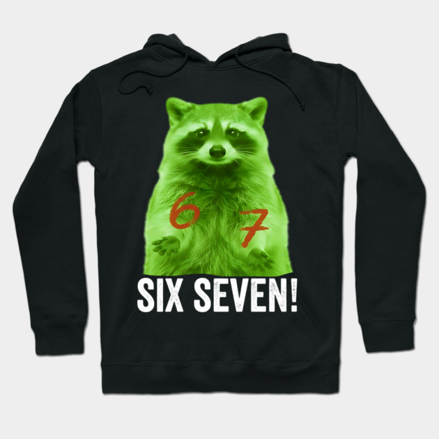 67 Raccoon Hand Gestures Alien Green silly funny meme Hoodie by Luxinda