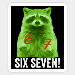 67 Raccoon Hand Gestures Alien Green silly funny meme Sticker