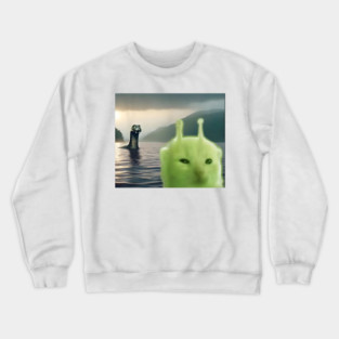 Alien Cat Viral Meme Selfie with Loch Ness Monster Nessie Crewneck Sweatshirt