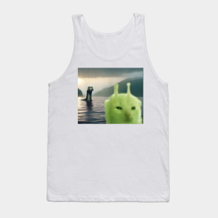 Alien Cat Viral Meme Selfie with Loch Ness Monster Nessie Tank Top