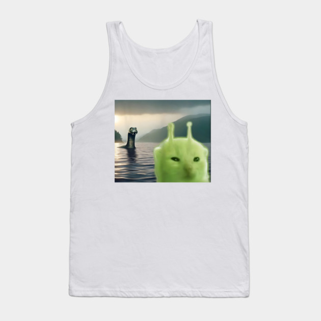 Alien Cat Viral Meme Selfie with Loch Ness Monster Nessie Tank Top by Luxinda