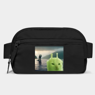 Alien Cat Viral Meme Selfie with Loch Ness Monster Nessie Bag