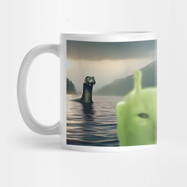 Alien Cat Viral Meme Selfie with Loch Ness Monster Nessie by Luxinda