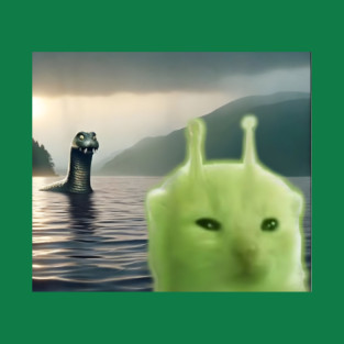 Alien Cat Viral Meme Selfie with Loch Ness Monster Nessie T-Shirt