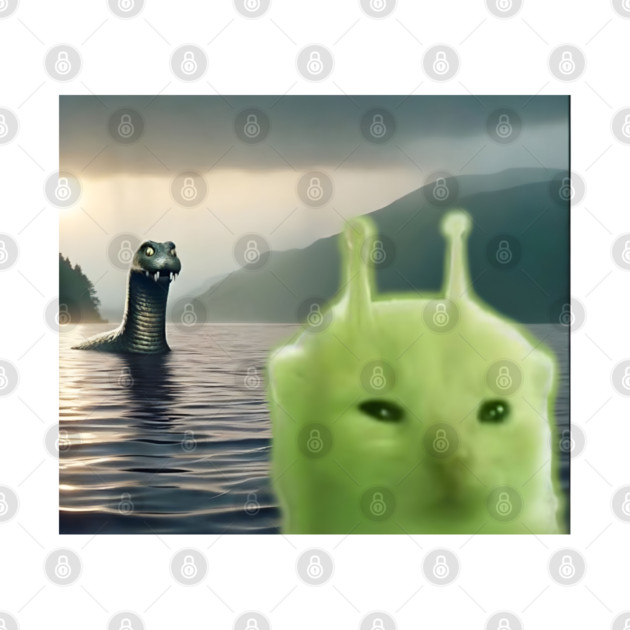 Alien Cat Viral Meme Selfie with Loch Ness Monster Nessie by Luxinda