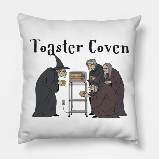 Toaster Coven Halloween Witches Cooking Pun Silly Design Pillow by Luxinda