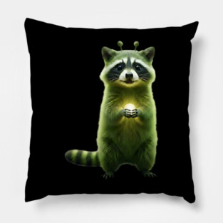 Silly Green Alien Raccoon Meme glorp GOG brainrot Pillow