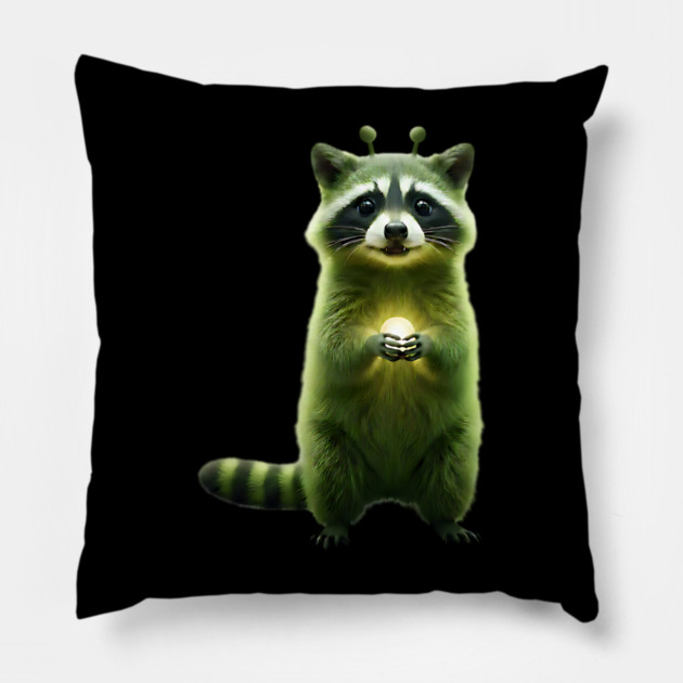 Silly Green Alien Raccoon Meme glorp GOG brainrot Pillow by Luxinda