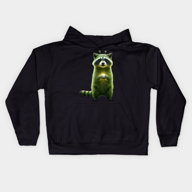 Silly Green Alien Raccoon Meme glorp GOG brainrot Kids Hoodie by Luxinda