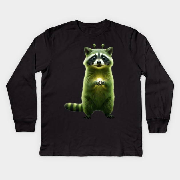 Silly Green Alien Raccoon Meme glorp GOG brainrot Kids Long Sleeve T-Shirt by Luxinda