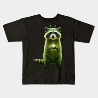Silly Green Alien Raccoon Meme glorp GOG brainrot Kids T-Shirt