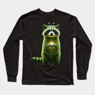 Silly Green Alien Raccoon Meme glorp GOG brainrot Long Sleeve T-Shirt