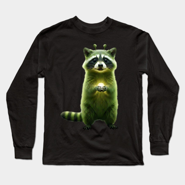 Silly Green Alien Raccoon Meme glorp GOG brainrot Long Sleeve T-Shirt by Luxinda
