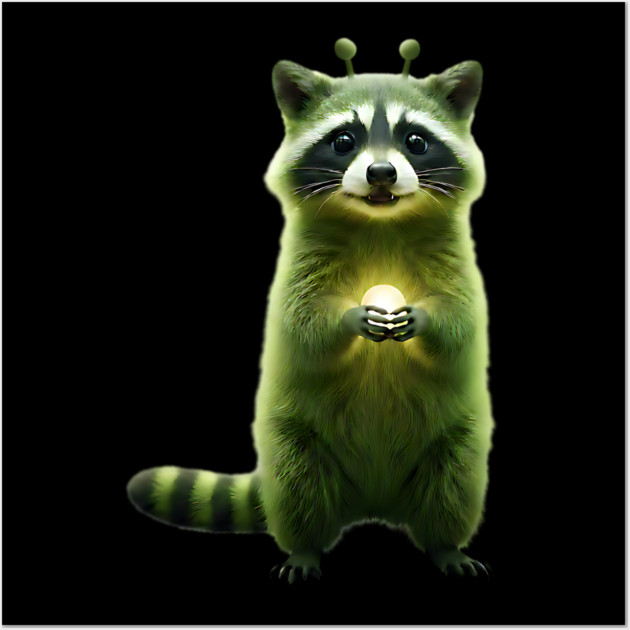 Silly Green Alien Raccoon Meme glorp GOG brainrot Wall Art by Luxinda