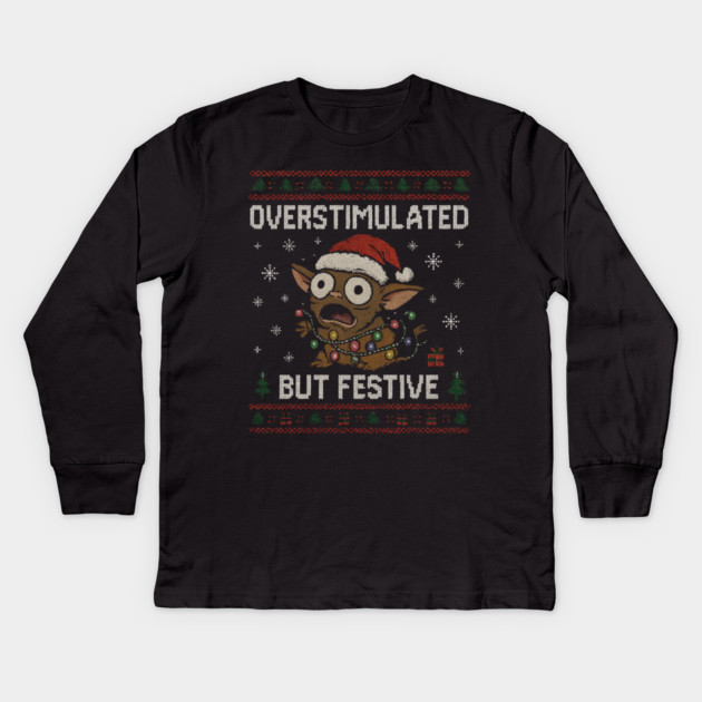 Overstimulated-But-Festive Kids Long Sleeve T-Shirt by Creatifly Graphic Tees