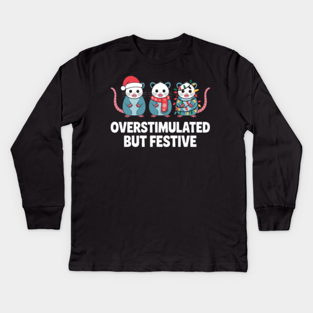 Overstimulated-But-Festive Kids Long Sleeve T-Shirt by Creatifly Graphic Tees