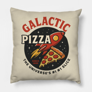 Galactic Pizza  – Vintage Retro Space Pizza Rocket Pillow
