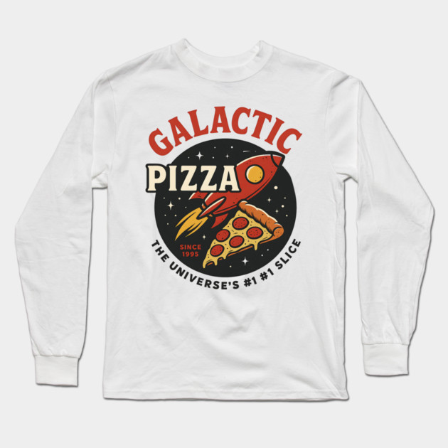 Galactic Pizza  – Vintage Retro Space Pizza Rocket Long Sleeve T-Shirt by ArtistTee ⭐⭐⭐⭐⭐