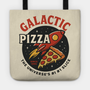 Galactic Pizza  – Vintage Retro Space Pizza Rocket Tote