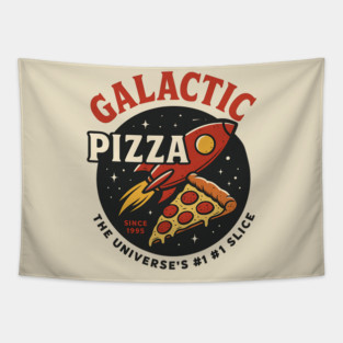 Galactic Pizza  – Vintage Retro Space Pizza Rocket Tapestry