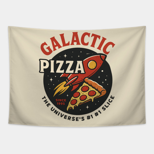 Galactic Pizza  – Vintage Retro Space Pizza Rocket Tapestry by ArtistTee ⭐⭐⭐⭐⭐