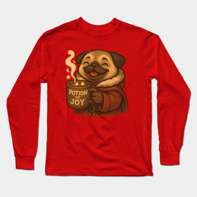Potion of Joy Pug – Wholesome Christmas Mug & Cozy Fantasy Dog Tee Long Sleeve T-Shirt by Anne Lee